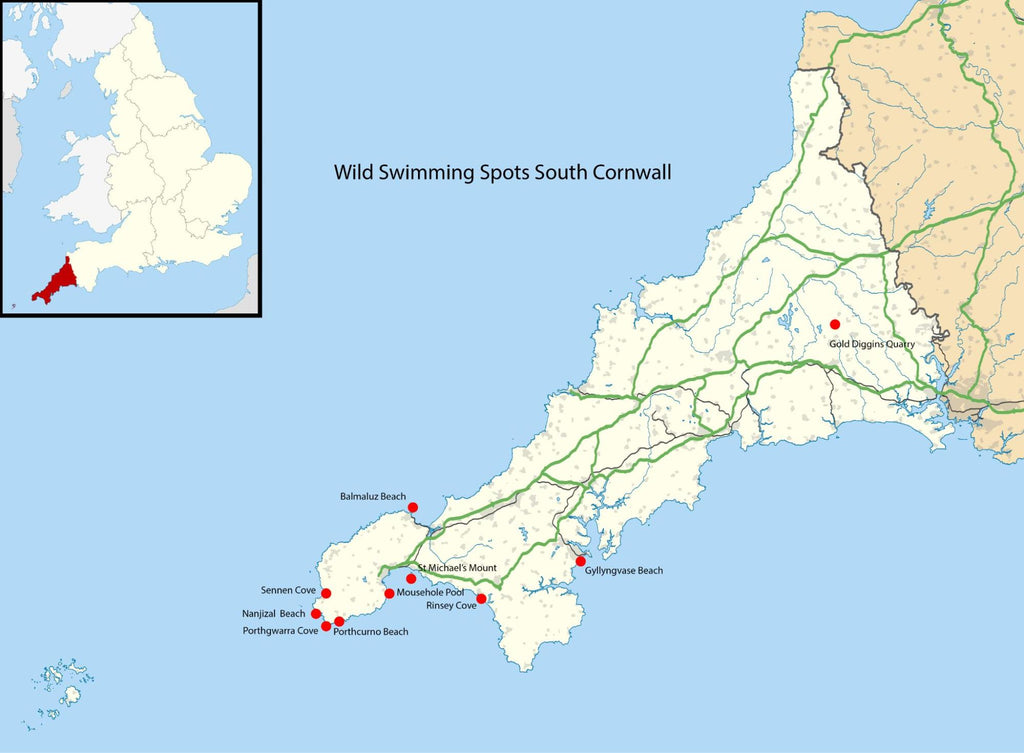 Map of Wild Swimming Spots in Cornwall