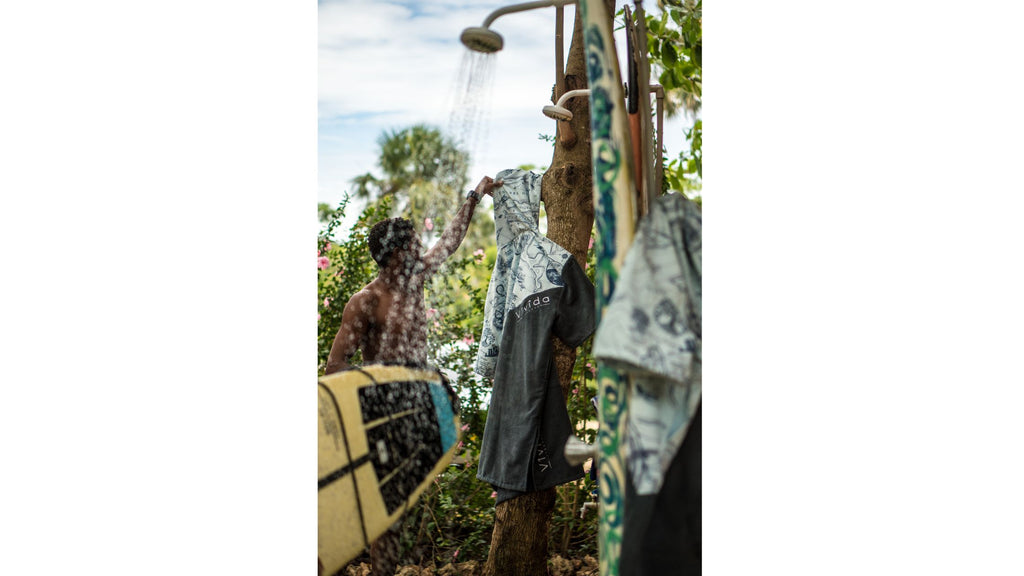 Surf Poncho Towels Hanging in a Shower