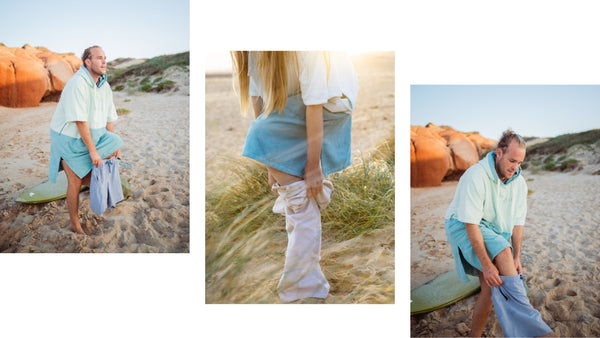 People changing using a poncho towel on the beach - Vivida Lifestyle