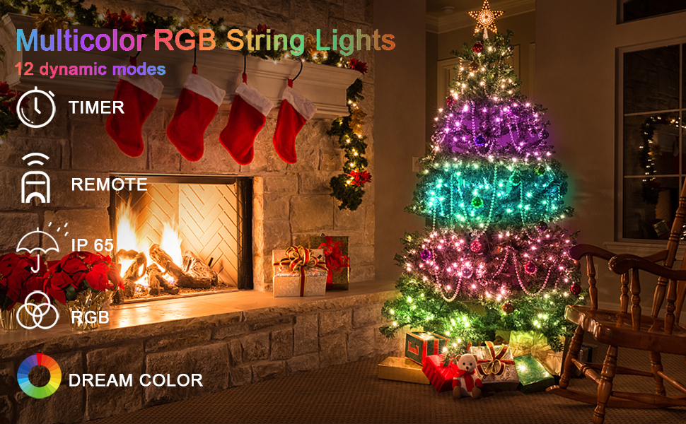 Rgb Color Changing Christmas Lights, 100 Led / 200led Rgb Xmas Tree Lights,  Halloween Lights With Remote Timer Fairy Twinkle Lights, Plug In Light,  Indoor Outdoor Xmas Wedding For Christmas, Home, Garden