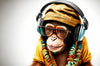 Acrylglasbild Affe Mit Kopfhoerern Brille Rund Crop
