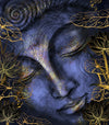 Acrylglasbild Buddha In Gold Blau Rund Crop