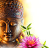 Acrylglasbild Buddha Kopf Seerose Rund Crop