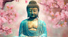Acrylglasbild Buddha Statue Mit Kirschblueten Querformat Crop