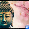 Acrylglasbild Buddha Statue Mit Kirschblueten Rund Zoom
