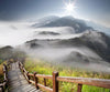 Acrylglasbild Holztreppe Auf Berg Mit Wolken Quadrat Crop