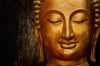 Acrylglasbild Laechelnder Buddha In Gold Panorama Crop