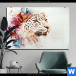 Acrylglasbild mit dem Bild Leopard in Farbexplosion im Format Querformat kaufen.