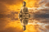 Acrylglasbild Meditierender Buddha Am See Rund Crop