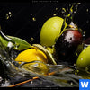Acrylglasbild Oliven Splash Hochformat Zoom