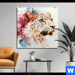 Alu-Dibond Bild mit dem Bild Leopard in Farbexplosion im Format Quadrat kaufen.