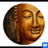 Bild Edelstahloptik Laechelnder Buddha In Gold Rund Motivvorschau