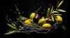 Bild Edelstahloptik Oliven Splash Panorama Crop
