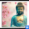 Leinwandbild Buddha Statue Mit Kirschblueten Quadrat Motivvorschau