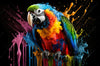 Leinwandbild Papagei Mit Bunten Farbspritzern Hochformat Crop