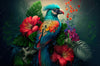 Leinwandbild Papagei Und Tropischer Hibiskus Panorama Crop