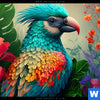 Leinwandbild Papagei Und Tropischer Hibiskus Panorama Zoom