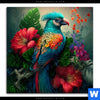 Leinwandbild Papagei Und Tropischer Hibiskus Quadrat Motivvorschau