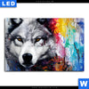 Leuchtbild Wolf Mit Bunten Farbspritzern Querformat Motivvorschau