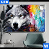 Leuchtbild Wolf Mit Bunten Farbspritzern Querformat Produktvorschau