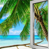 Poster Fensterblick Karibik Palme Querformat