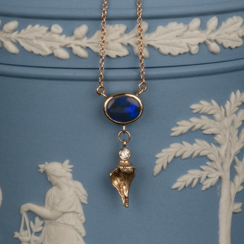 Blue Opal Whelk Diamond Necklace