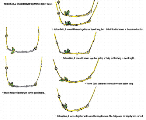 Twig Emeralds Diamonds Necklace Design Sketch