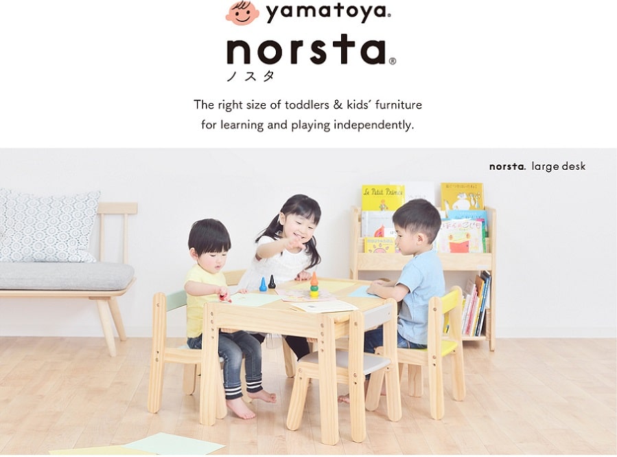 Yamatoya toddlers and kids furniture like liitle deks, little chair, book rack, and toy rack