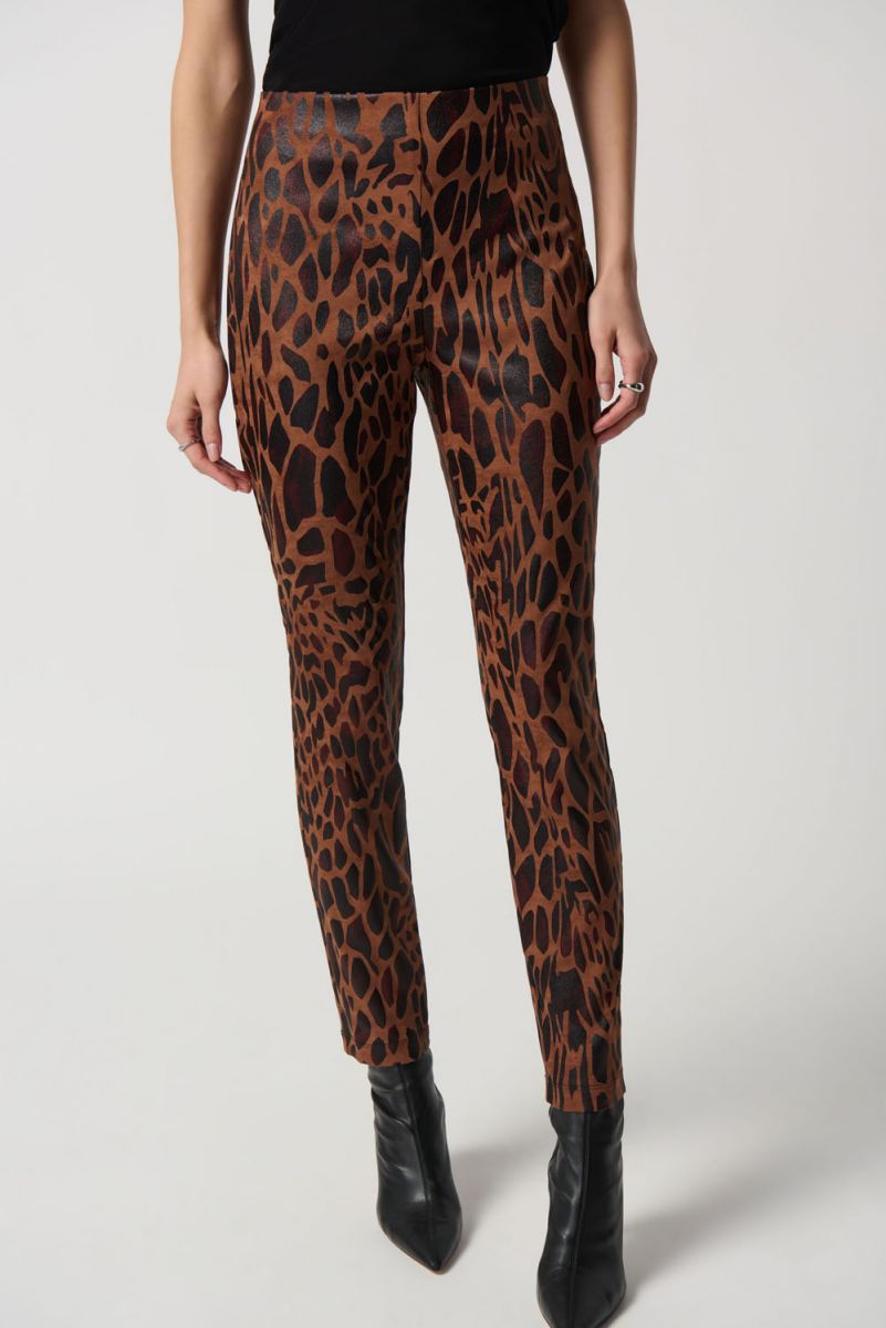 Joseph Ribkoff Black Leatherette Animal Print Pull-On Pants Style