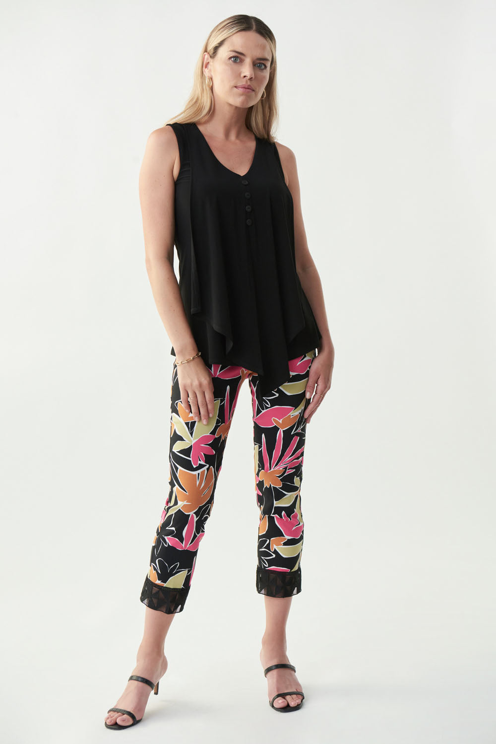 Joseph Ribkoff Vanilla/Black Abstract Print Capris Style 221241