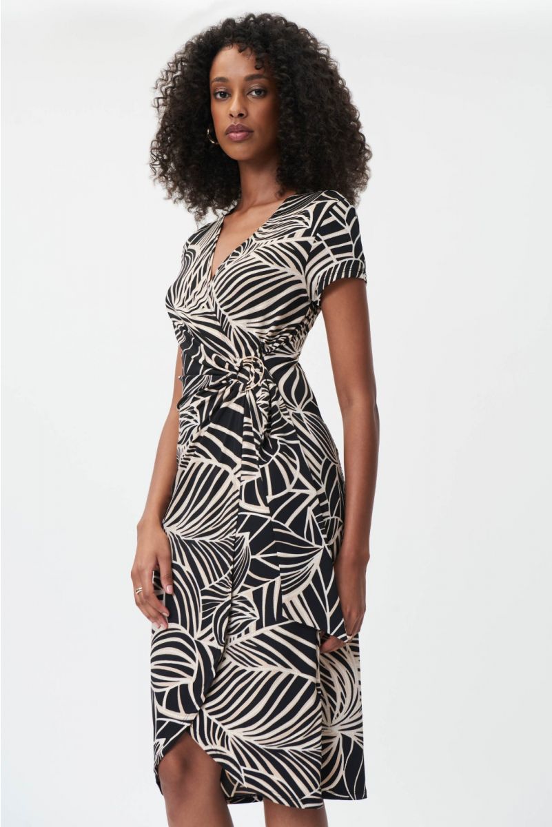 Joseph Ribkoff Black/Multi Wrap Dress Style 232037 – Luxetire
