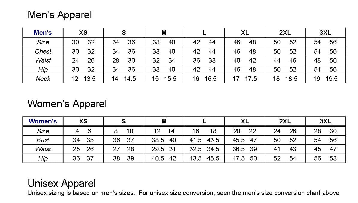 Coat Jacket Size Chart