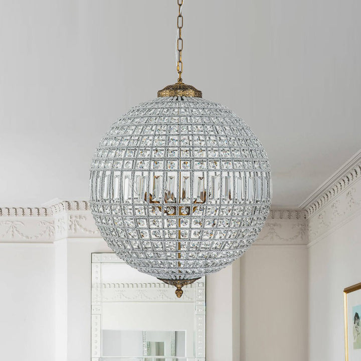 French Wide Crystal Globe Chandelier  Brass Crystal Orb Chandelier –  LightFixturesUSA