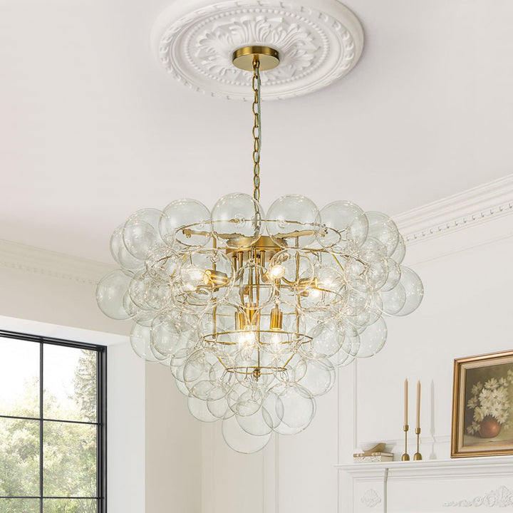 French Wide Crystal Globe Chandelier  Brass Crystal Orb Chandelier –  LightFixturesUSA