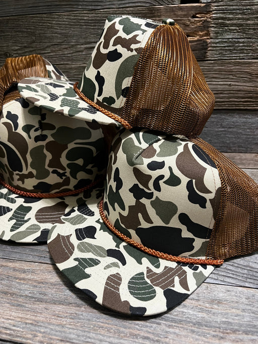 Custom Vintage Duck Camo Leather Patch Hat