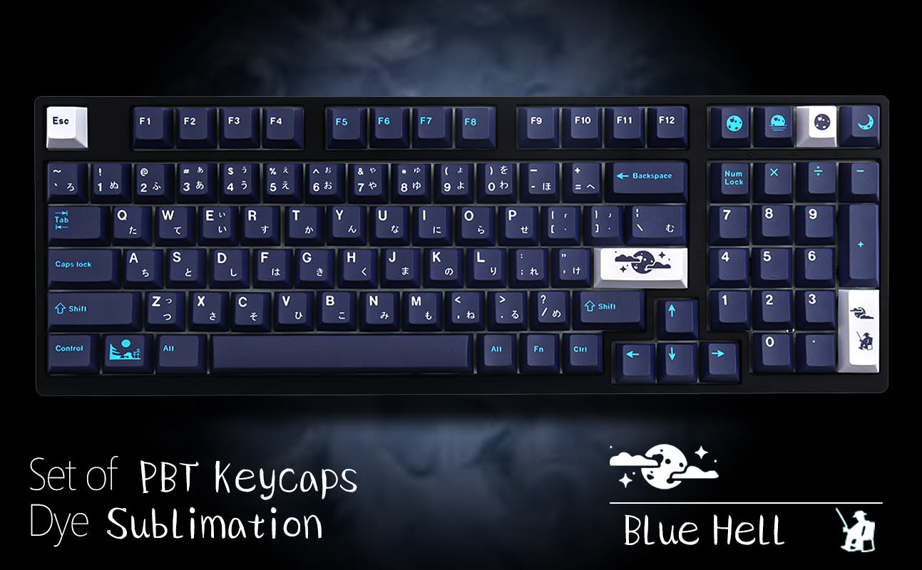 129 Keys PBT DYE-SUB Blue Hell/Blue moon keycaps