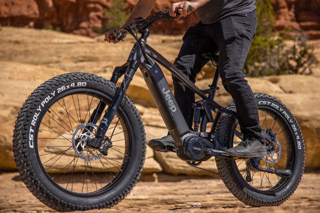 Close up of the fat tires found on QuietKat electric bikes