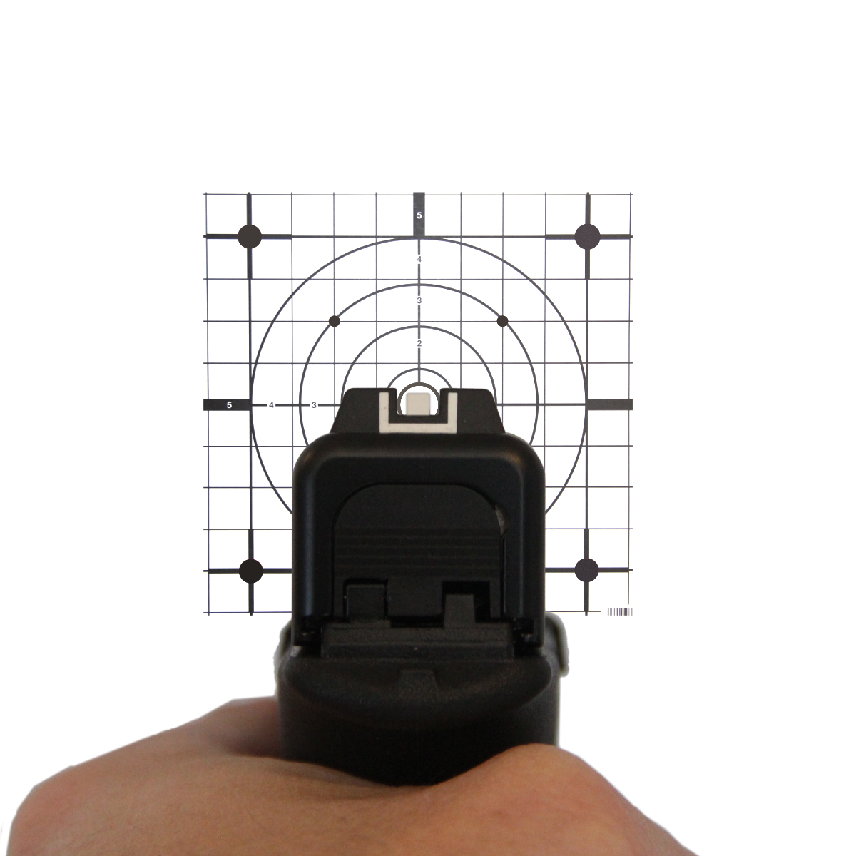 White Glock Sights on White Paper Shooting Target