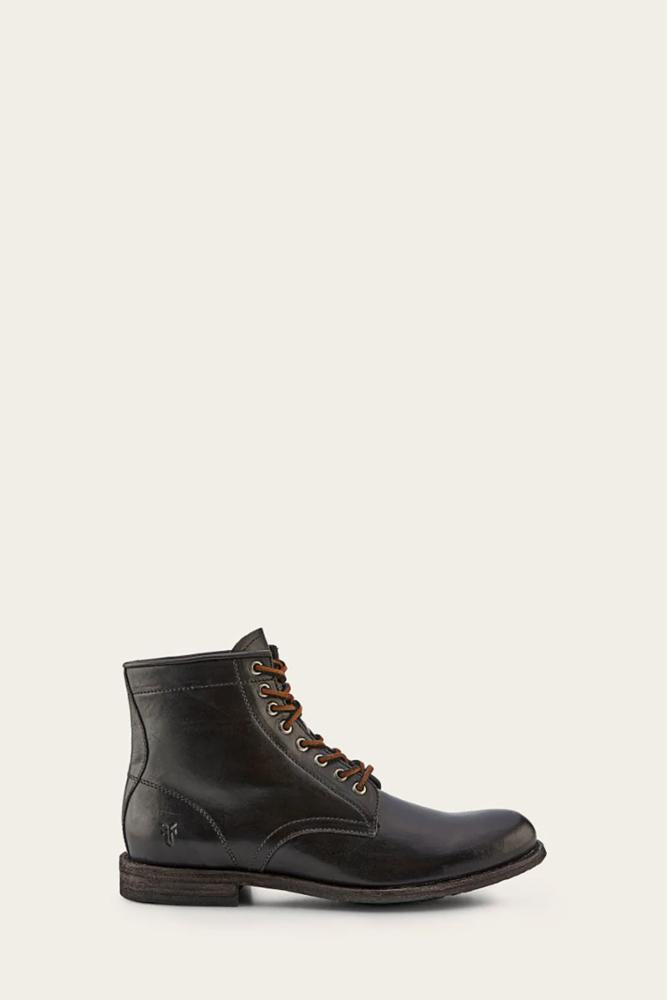 Frye Mens BOWERY LACE UP BLACK/BRUSH OFF FULL GRAIN – Frye Canada