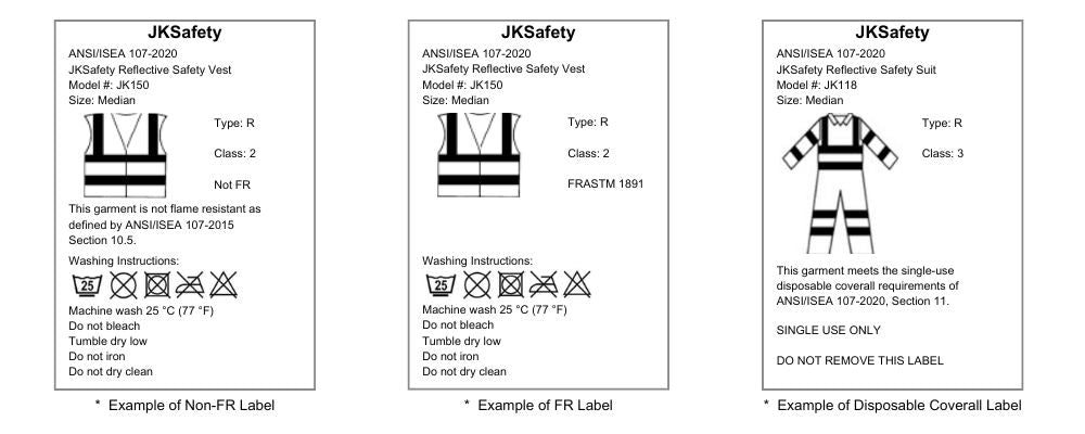 ansi 107 high visibility apparel label of the product manufactured by JKSafety