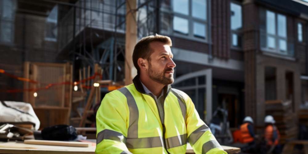 people wearing safety jackets siting in a bright construction site