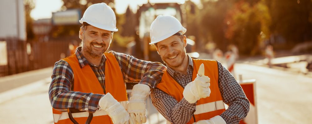 road worker wearing red hi-vis reflective safety vest