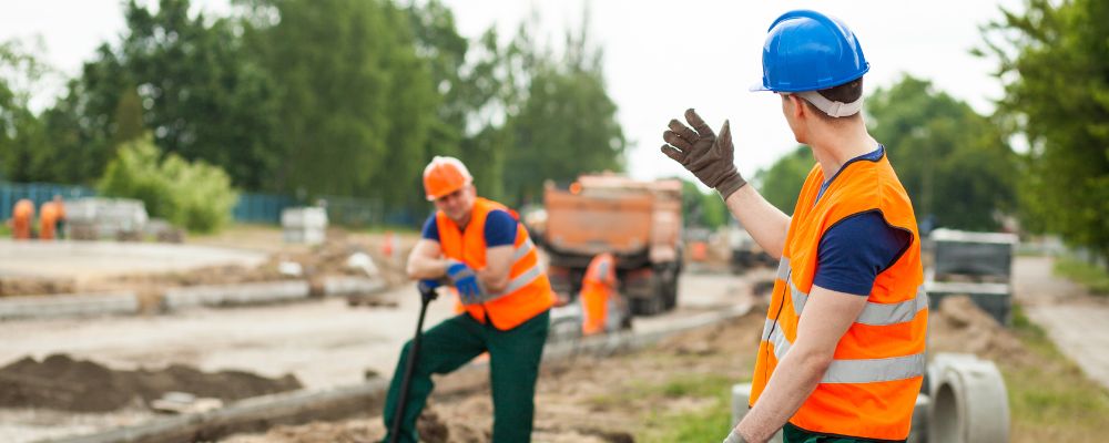 road workers wearing safety gloves