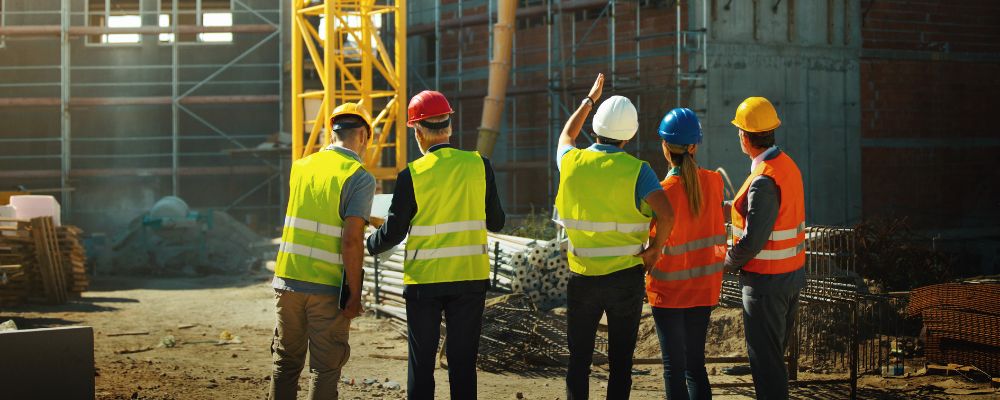 worker wearing neon Fluorescent colors working in construction site