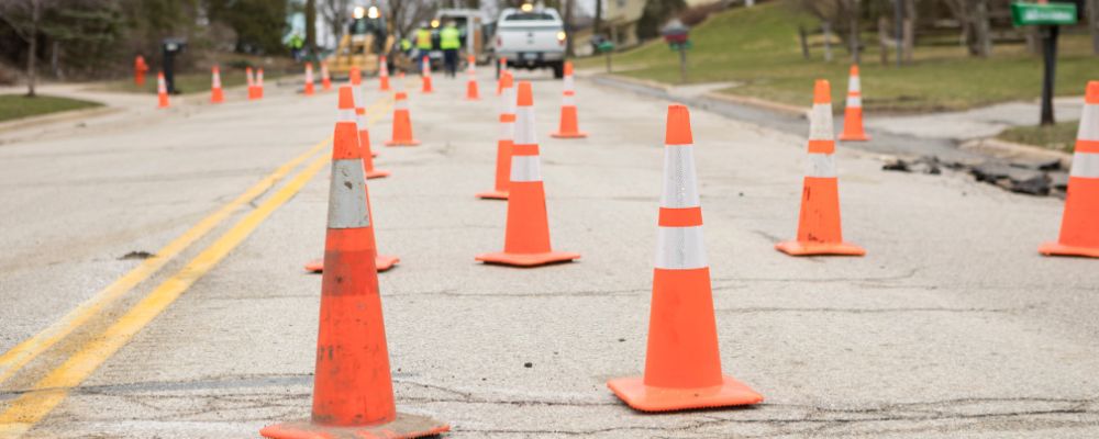 hi-vis road light cone place on roadwork site