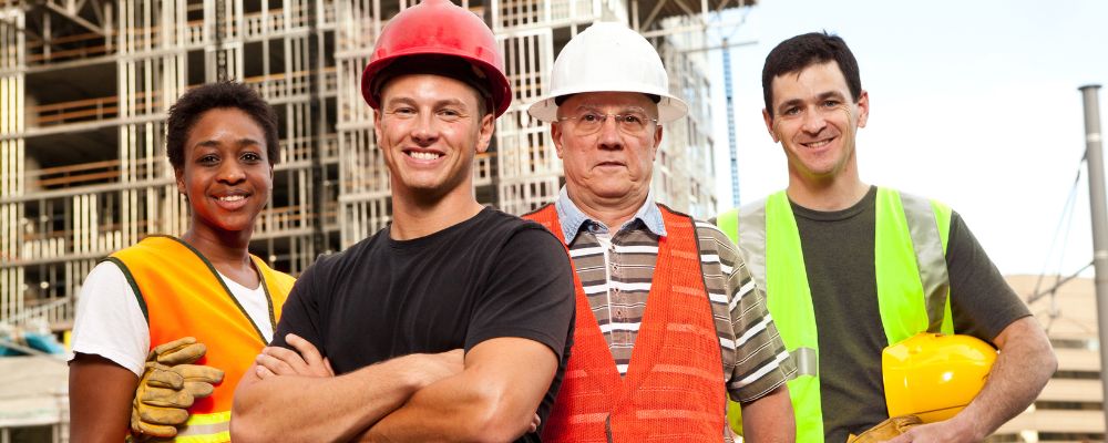 construction workers wearing different colors of hi-vis safety vests