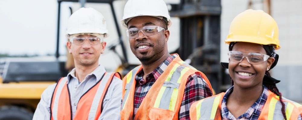 people wearing different safety vests facing the camera