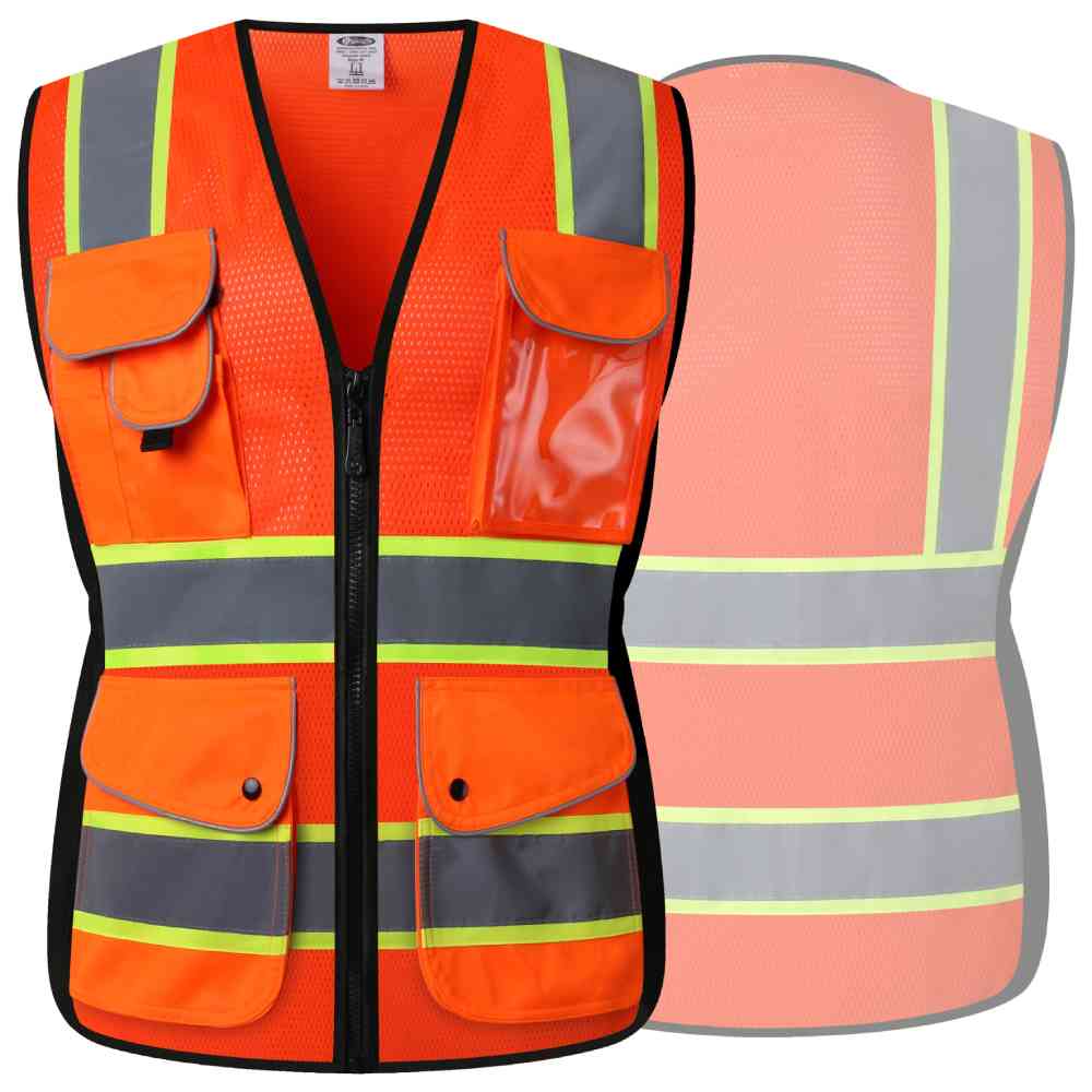 Pioneer 6959BK HiViz ZipFront Safety Vest  Black  SafetyWearca