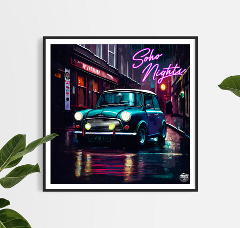  Mini Cooper Soho Nights print by Fueled.art - Classic car wall art