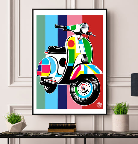 Classic Vespa Scooter print - Lambretta poster, Mods wall art, Brighton gift